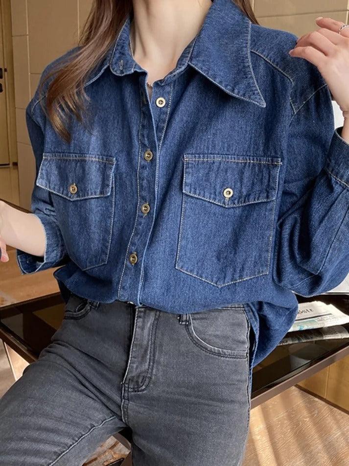 Wash Dual Pocket Denim Blouses&Shirts - AnotherChill