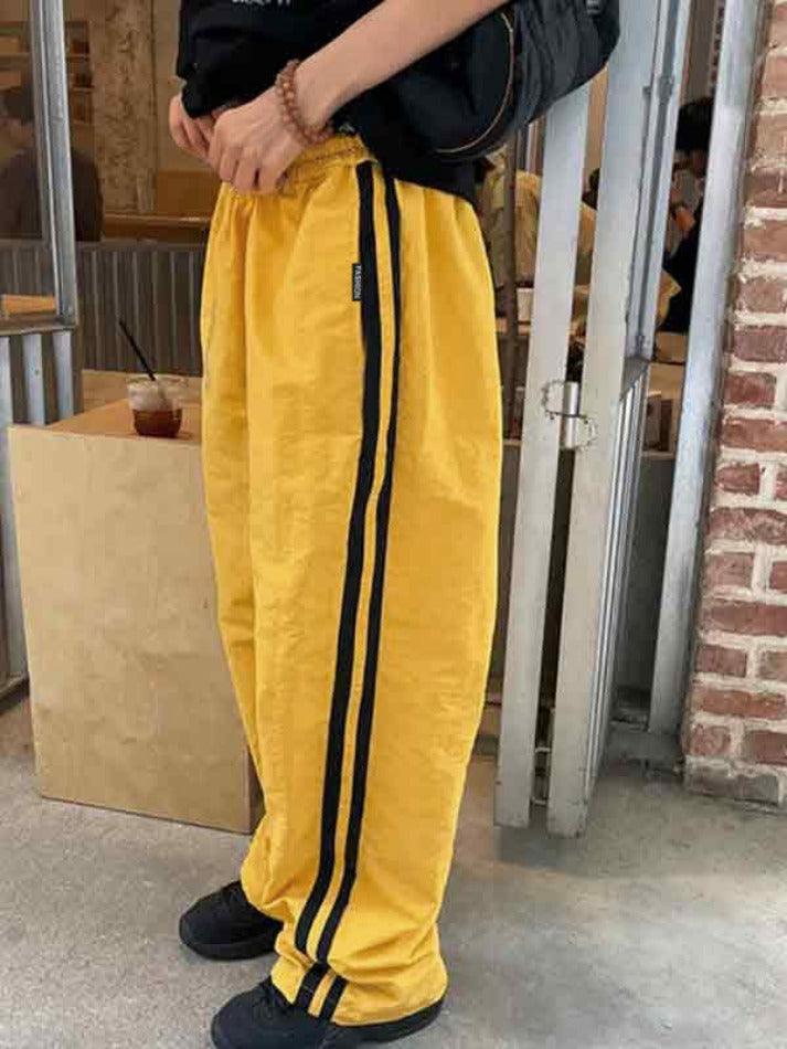 Contrast Color Stripe Patchwork Wide Leg Pants - AnotherChill