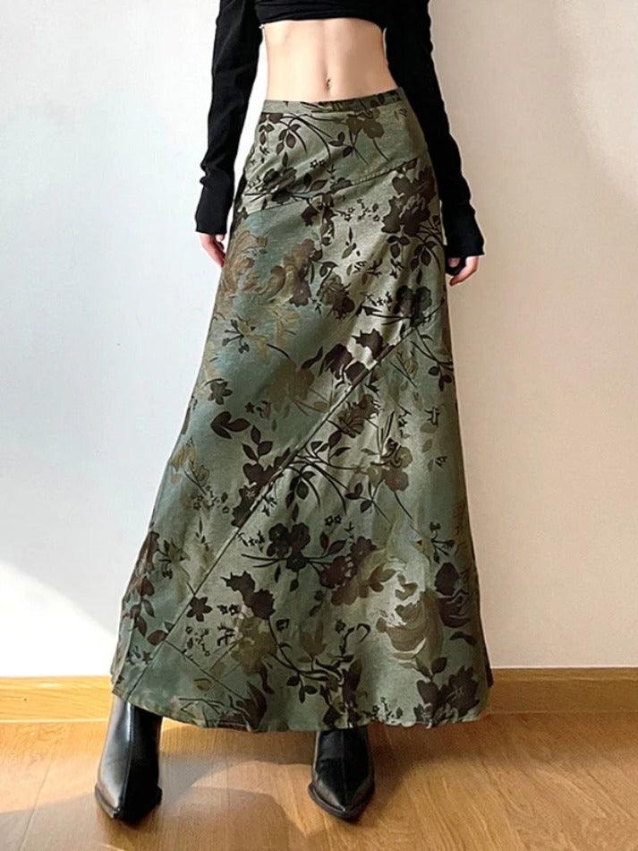 Vintage Flower Print Irregular Splice Midi Skirt - AnotherChill