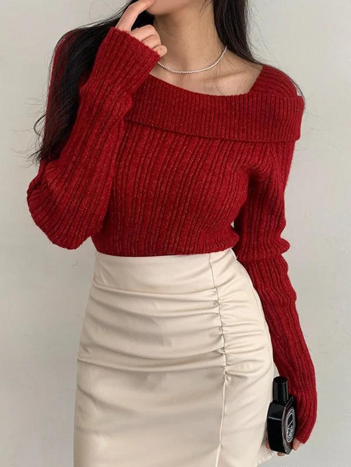 Solid Lapel Neck Slim Knit Sweater - AnotherChill