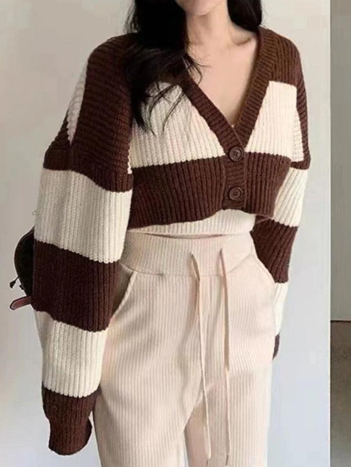 Stripe Splice Short Knit Cardigan - AnotherChill