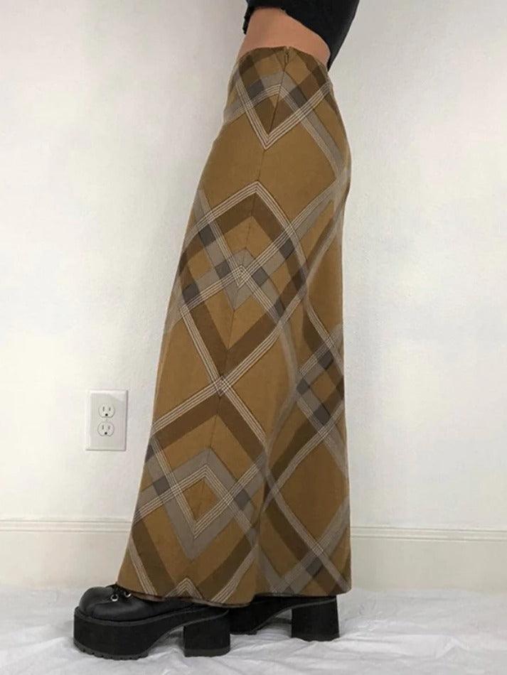 Vintage Argyle Print High Rise Maxi Skirt - AnotherChill