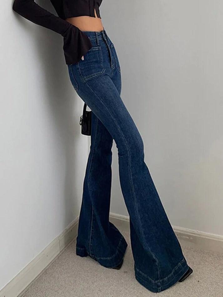 Vintage High Rise Elastic Flare Jeans - AnotherChill