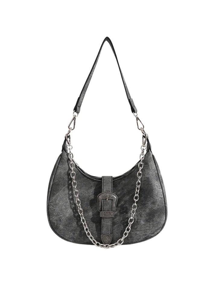 Vintage Distressed Chain Decor Shoulder Bag - AnotherChill