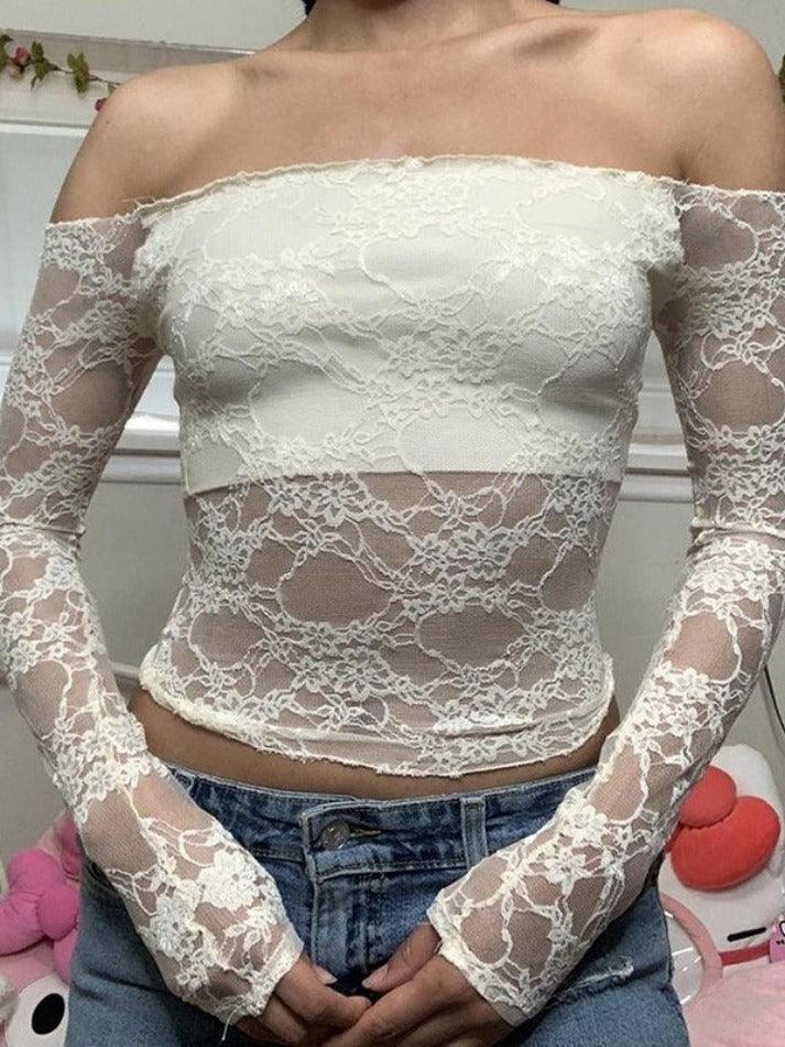 Mesh Lace Long Sleeve Tube Top - AnotherChill