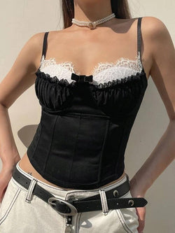 Contrast Color Lace Stitching Corset Top - AnotherChill