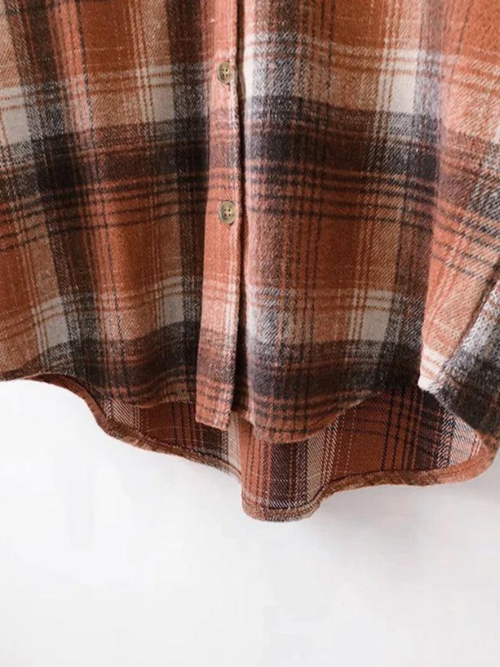 Vintage Plaid Brushed Long Sleeve Blouse - AnotherChill