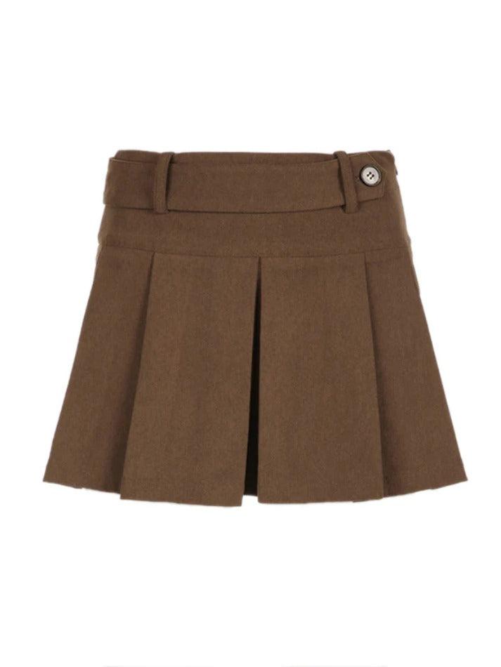 Vintage Brown Corduroy Belted Pleated Mini Skirt - AnotherChill