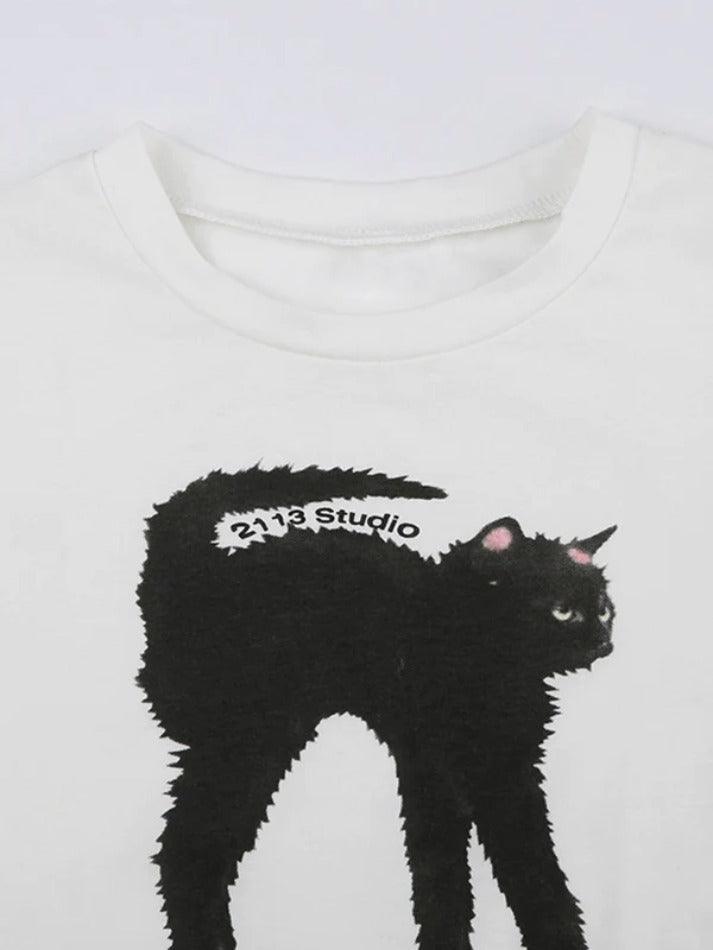 Cat Print Slim Short Sleeve Tee - AnotherChill