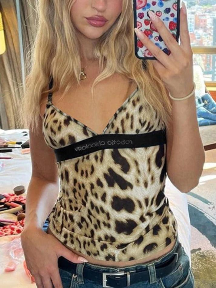 Leopard Print V Neck Cami Top - AnotherChill