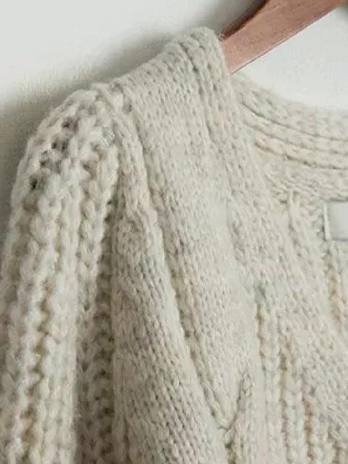 Solid V Neck Cable Knit Cardigan - AnotherChill