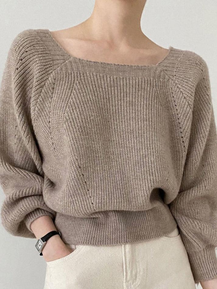 Solid Square Neck Pullover Sweater - AnotherChill