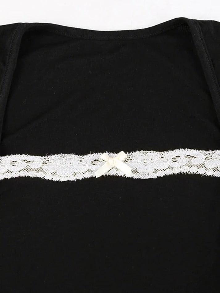 French Lace Trim Splice Slim Long Sleeve Tee - AnotherChill