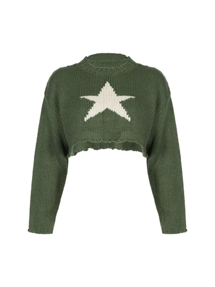 Vintage Star Jacquard Cropped Sweater - AnotherChill