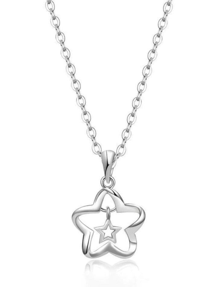 Silver Hollow Out Star Charm Necklace - AnotherChill