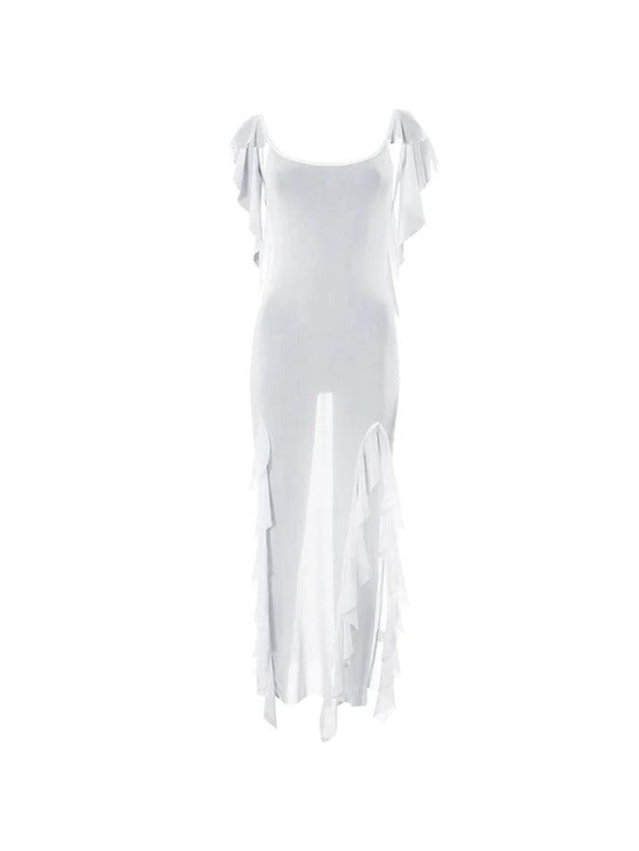 Slit Sheer Ruffle Dress - AnotherChill