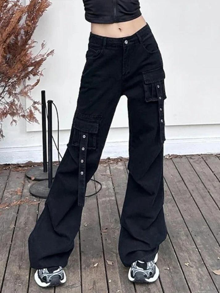 Multi Pocket Eyelet Design Cargo Jeans - AnotherChill