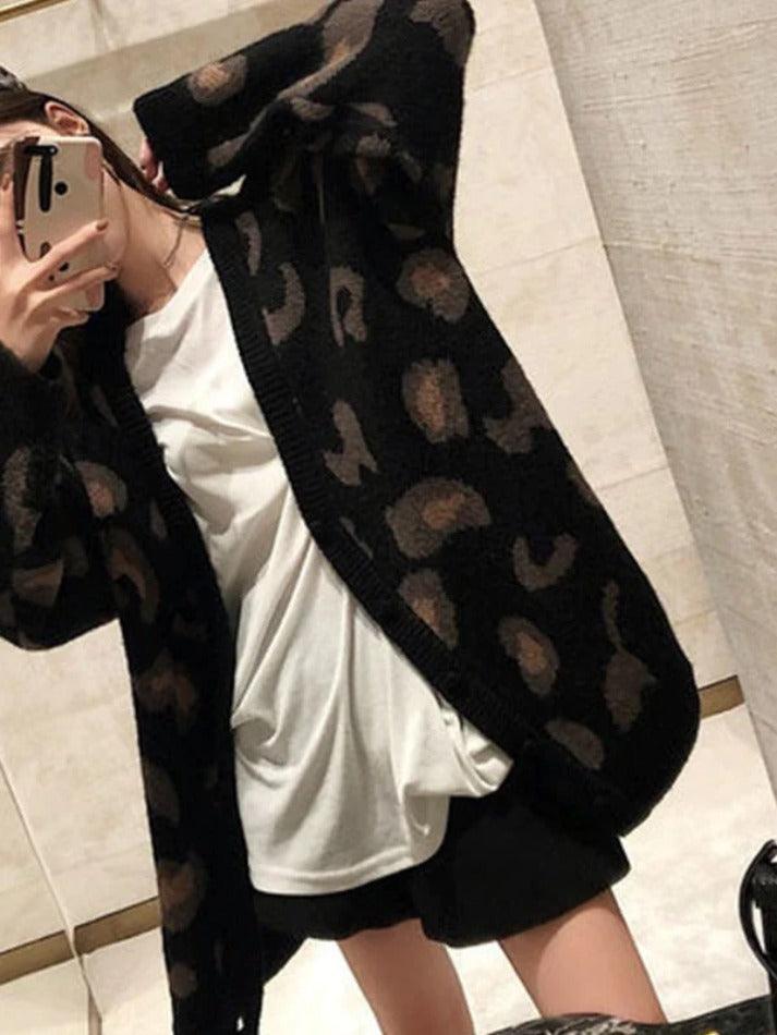 Leopard Print Loose Cardigan - AnotherChill