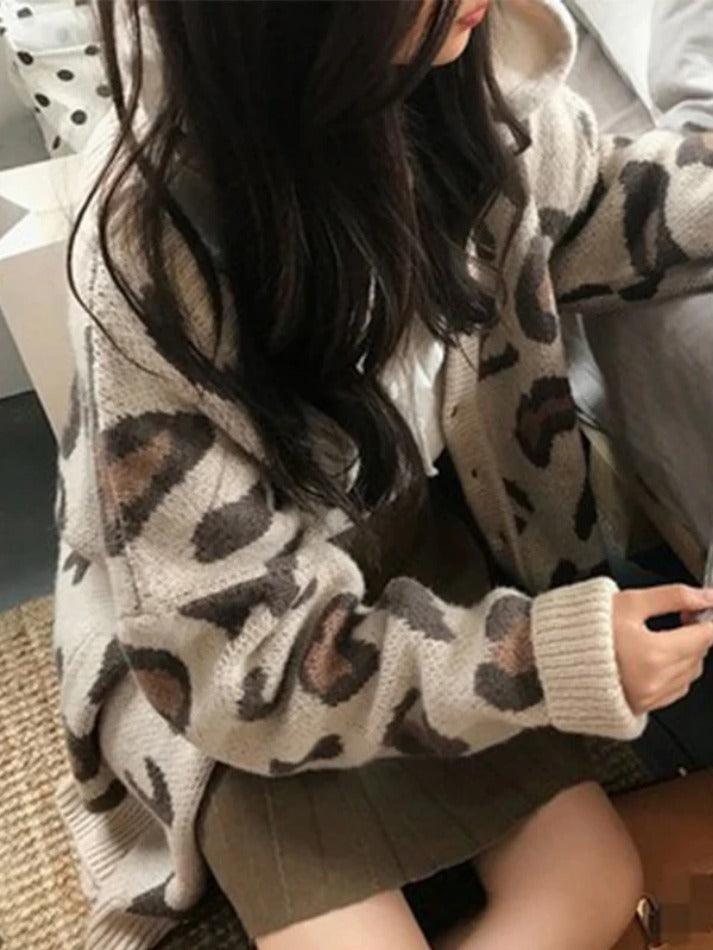 Leopard Print Loose Cardigan - AnotherChill