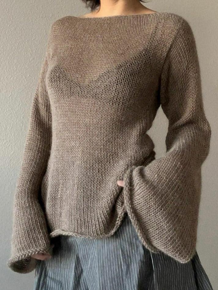 Solid Color Backless Lace Up Long Sleeve Knit - AnotherChill