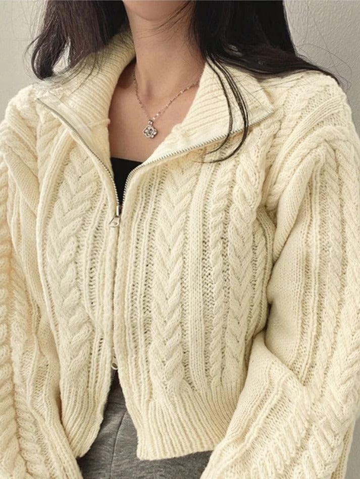 Twist Double Zipper Design Short Cardigan - AnotherChill